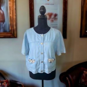 Vintage Short Sleeve Jean Denim Detailed Shirt